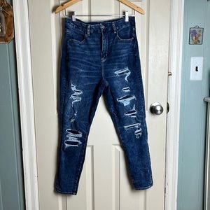 NWOT American Eagle Dream Jean High Rise Acid Wash Jegging Distressed Size 10